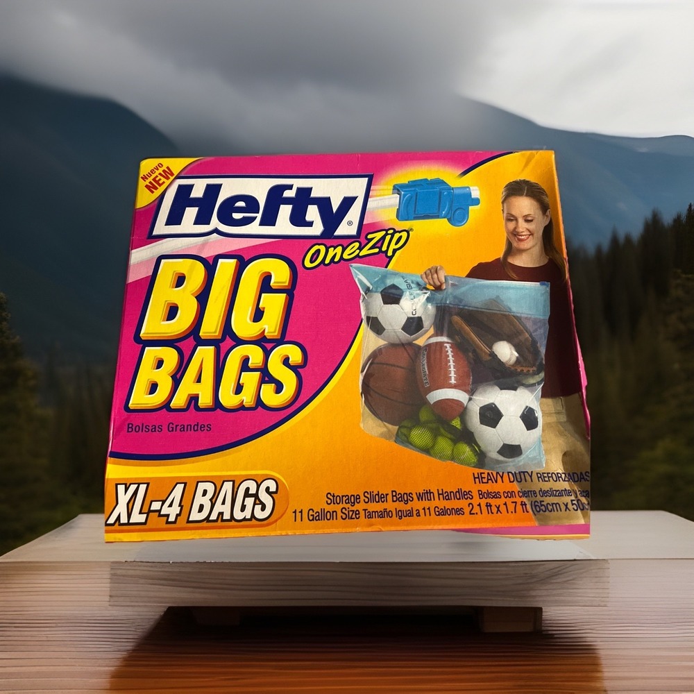 Hefty Big Bags XL 11 Gallon 4 Pack 2.1 Ft x 1.7‎ Ft One Zip Slider Vintage NEW ✅